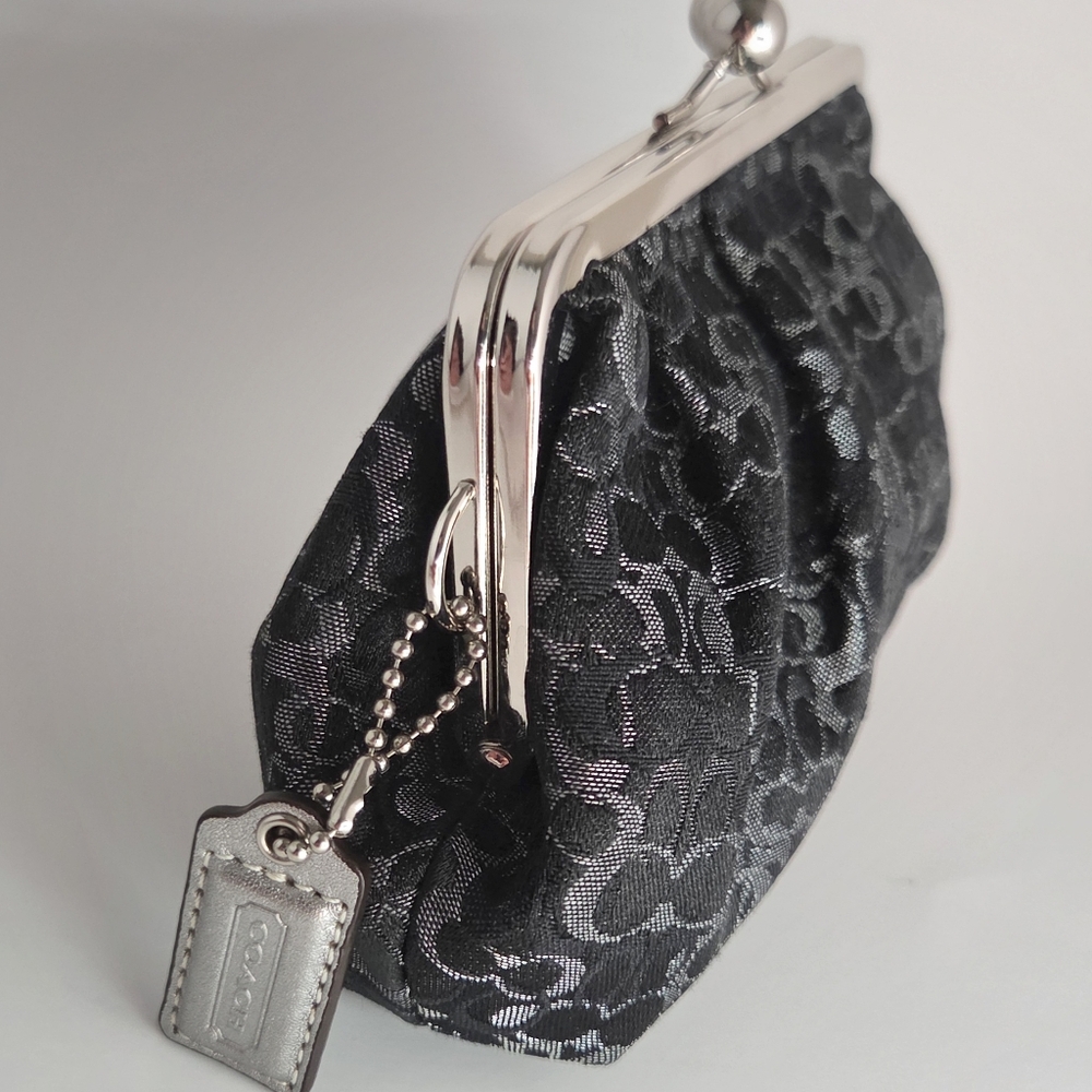 Coach Y2K Signature Optic Kisslock Clutch Black Shimmer Monogram Bag Vintage - Picture 5 of 8